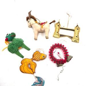LOT 5 Vintage 60s Christmas Kitschy Quirky Cloth Saint Nicolas Goldfish Donkey